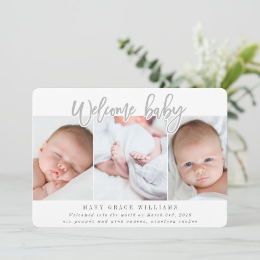 WELKOM BABY-GRAY AANKONDIGING (Staand voorkant)