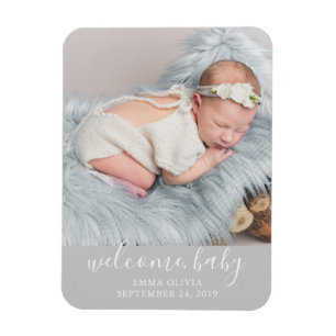 Welkom, Baby   Gray Birth Announement Foto Magneet