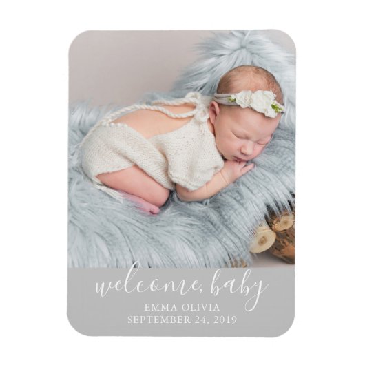 Welkom, Baby | Gray Birth Announement Foto Magneet (Verticaal)