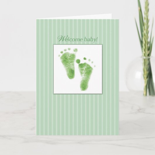 Welkom, Baby, groen, gefeliciteerd, nieuwe babyvoe Kaart (Voorkant)