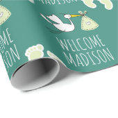 Welkom Baby | Groene winkel en voetafdruk Cadeaupapier (Rol Hoek)