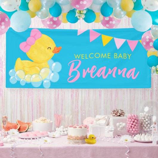 Welkom Baby Grote Meisje Rubber Eend Baby shower Spandoek