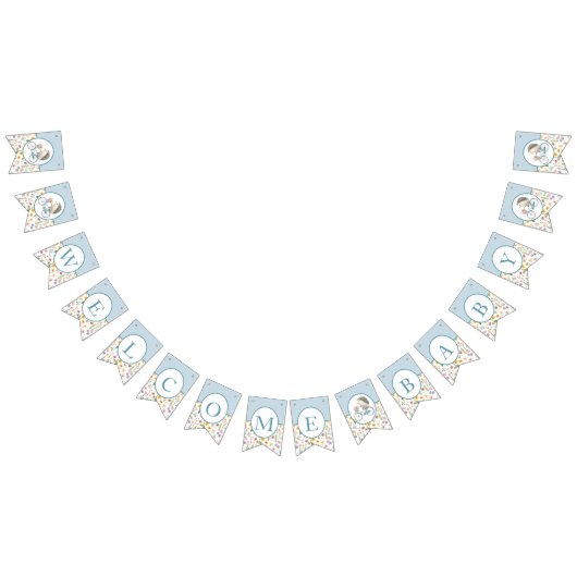 Welkom Baby Hedgehog Floral Bunting Flag - Blauw Vlaggetjes (Alle)