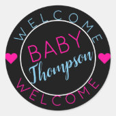 Welkom Baby|Heels of Wheels Black|Roze|Blauw Ronde Sticker (Voorkant)