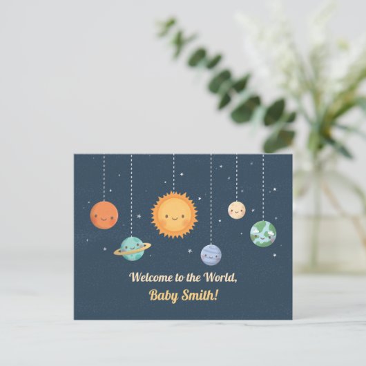 Welkom Baby in World Sun en Planets Space Briefkaart (Staand voorkant)