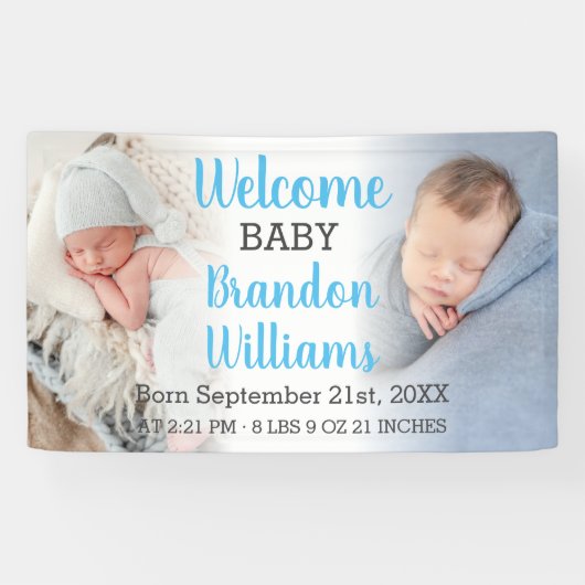 Welkom Baby Jongen Aankondiging 2 Foto Banner (Horizontaal)