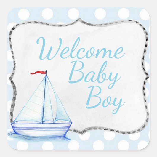 Welkom baby jongen vierkante sticker (Voorkant)