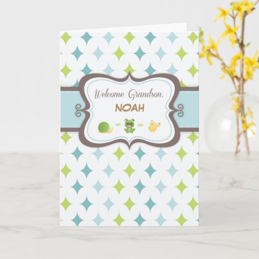 Welkom Baby kleinzoon aangepaste gepersonaliseerde Kaart (Gele Bloem)