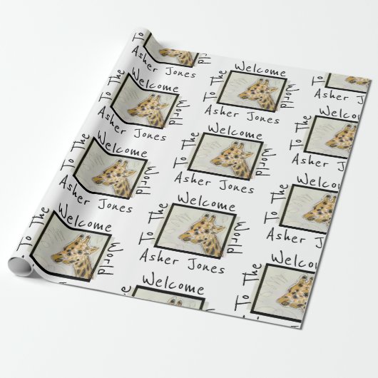 Welkom Baby Leuke Giraffe Cadeaupapier (Uitgerold)
