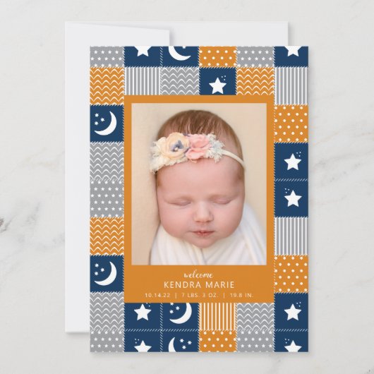 WELKOM BABY | Maan & Sterren Geboorteaankondiging Aankondiging (Voorkant)