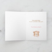 Welkom Baby Meisje Aangepaste Naam Roze Beer Kaart (Binnen)