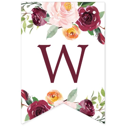 Welkom baby meisje bordeaux herfst bloemendouche vlaggetjes (Eerste vlag)