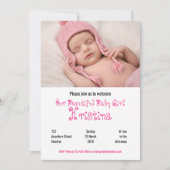 Welkom Baby Meisje Douche Fotofeest uitnodiging (Voorkant)