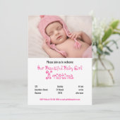 Welkom Baby Meisje Douche Fotofeest uitnodiging (Staand voorkant)