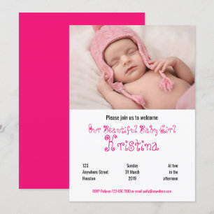 Welkom Baby Meisje Douche Fotofeest uitnodiging