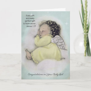 Welkom Baby Meisje Engel op Wolk Kaart