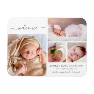 Welkom Baby Meisje Foto Collage Geboorteaankondigi Magneet