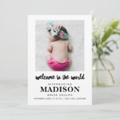 Welkom baby meisje foto geboorte aankondiging (Staand voorkant)