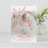 Welkom baby meisje foto geboorte aankondiging (Staand voorkant)