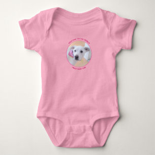 Welkom baby-meisje Foto van Cute White Puppy Dog Romper