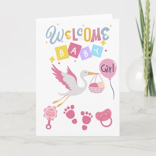 Welkom Baby Meisje Kaart (Voorkant)