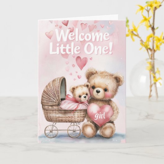 Welkom Baby Meisje Kaart (Gele Bloem)