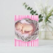 Welkom baby meisje roze fotonodigkaart kaart (Staand voorkant)