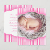 Welkom baby meisje roze fotonodigkaart kaart (Voorkant / Achterkant)