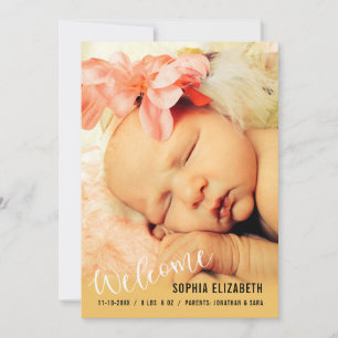 Welkom, baby meisje Verticale foto aankondiging