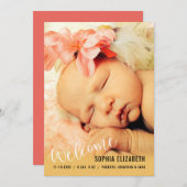 Welkom Baby Meisje Verticale Fotoaankondiging Aankondiging (Voorkant / Achterkant)