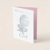 Welkom Baby Meisje Zilveren Folie Wenskaart Folie Kaarten (Voorkant)