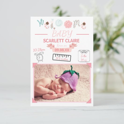 Welkom Baby met tekeningen - 3x5Birth kondiging Aankondiging (Staand voorkant)