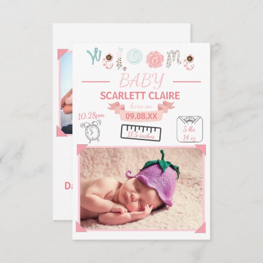 Welkom Baby met tekeningen - 3x5Birth kondiging Aankondiging (Voorkant / Achterkant)