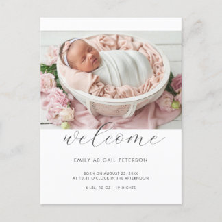 Welkom Baby Modern Chic Foto Geboorte Aankondiging Briefkaart