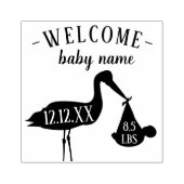 Welkom Baby Moderne Ooievaar Geboorte Stats Rubber Rubberstempel (Afrduk)