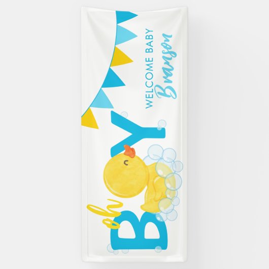 Welkom Baby Naam Boy Rubber Duck Baby shower Spandoek (Verticaal)