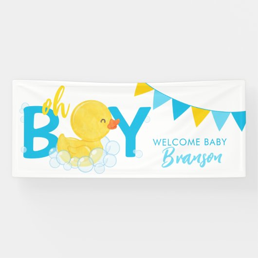 Welkom Baby Naam Boy Rubber Duck Baby shower Spandoek (Horizontaal)