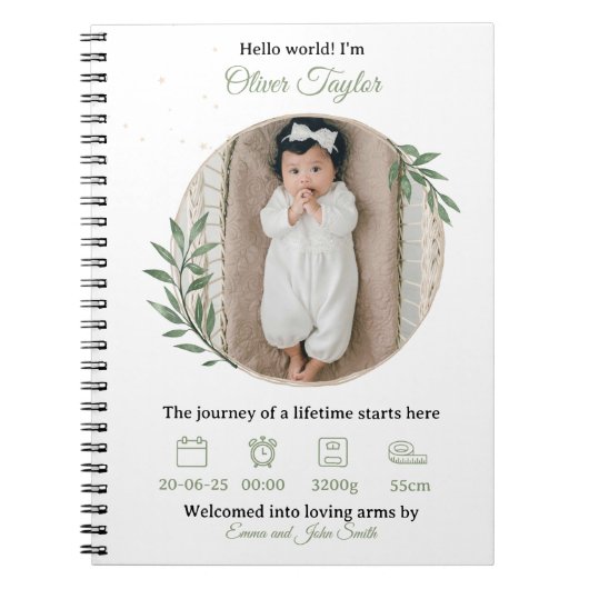 Welkom Baby Notitieboek – Aangepaste details (Voorkant)