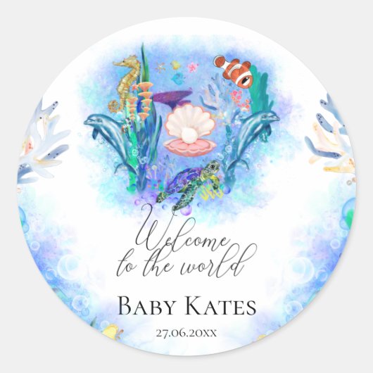 Welkom Baby Ocean Zee Animals Ronde Sticker (Voorkant)