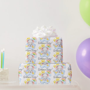 Welkom baby pastel baby olifant baby shower cadeaupapier