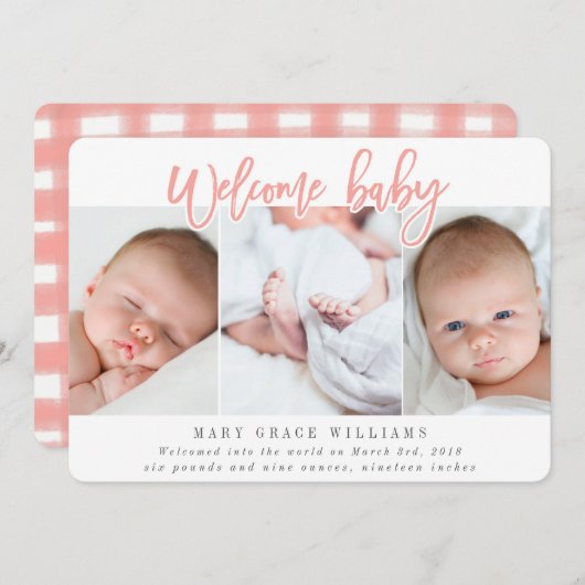 WELKOM BABY-ROZE AANKONDIGING (Voorkant / Achterkant)