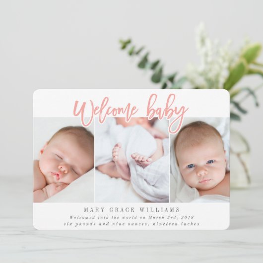 WELKOM BABY-ROZE AANKONDIGING (Staand voorkant)