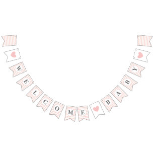 Welkom Baby Roze Witte Stripe Girl Baby shower Vlaggetjes