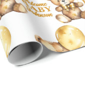 Welkom baby schattige teddybeer gouden ballon cust cadeaupapier (Rol Hoek)