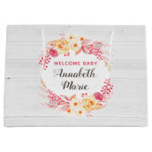 Welkom Baby Shabby Chic Rustiek Bloemen Baby showe Groot Cadeauzakje (Voorkant)