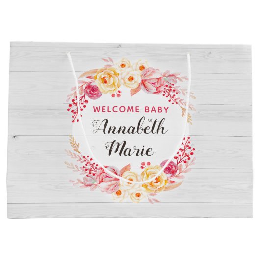 Welkom Baby Shabby Chic Rustiek Bloemen Baby showe Groot Cadeauzakje (Achterkant)