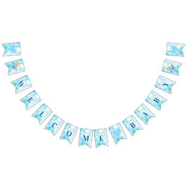 Welkom Baby shower Blauwe Waterverf Vlaggetjes