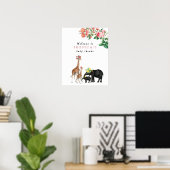 Welkom Baby shower Cute Elephant & Giraffe Sign Poster (Thuiskantoor)