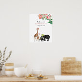 Welkom Baby shower Cute Elephant & Giraffe Sign Poster (Keuken)