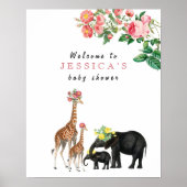 Welkom Baby shower Cute Elephant & Giraffe Sign Poster (Voorkant)